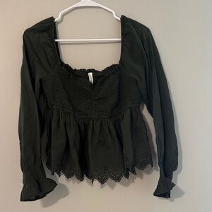 American Eagle Outfitters Dark Green Smocked Blouse